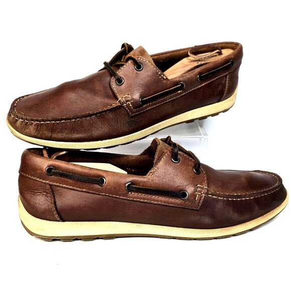 VTG ECCO Boat Deck Shoes Brown Leather 2 Eye Lace Up Men's Size 11 EU 45 - Picture 1 of 9
